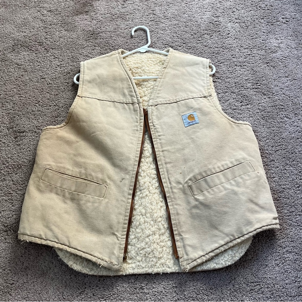 Carhartt Tan Sherpa-Lined Canvas Vest